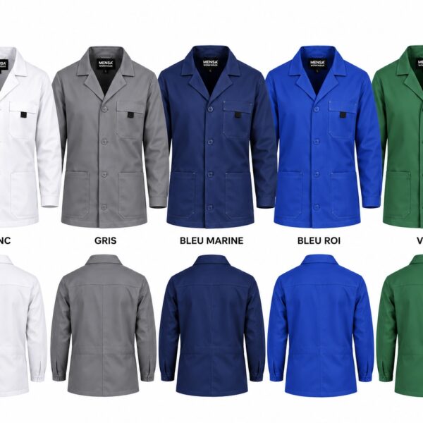 Blouse de travail - Couleurs: Bleu marine, Blanc, Gris, Bleu roi, vert