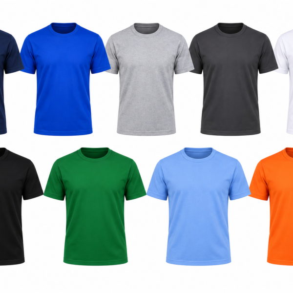 T-shirt manches courtes 100% coton - Blanc, Bleu marine, bleu roi, Gris, Noir, gris chiné, rouge, vert, Orange