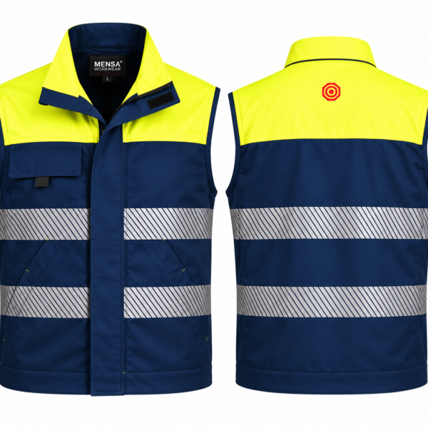 Gilet de travail multipoches Haute visibilité Jaune/Marine